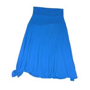 LuLaRoe Maxi Skirt Royal Blue Solid Jersey Knit Fold Over Waist 3XL Plus Size